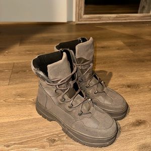 Gray Lace-Up Boots